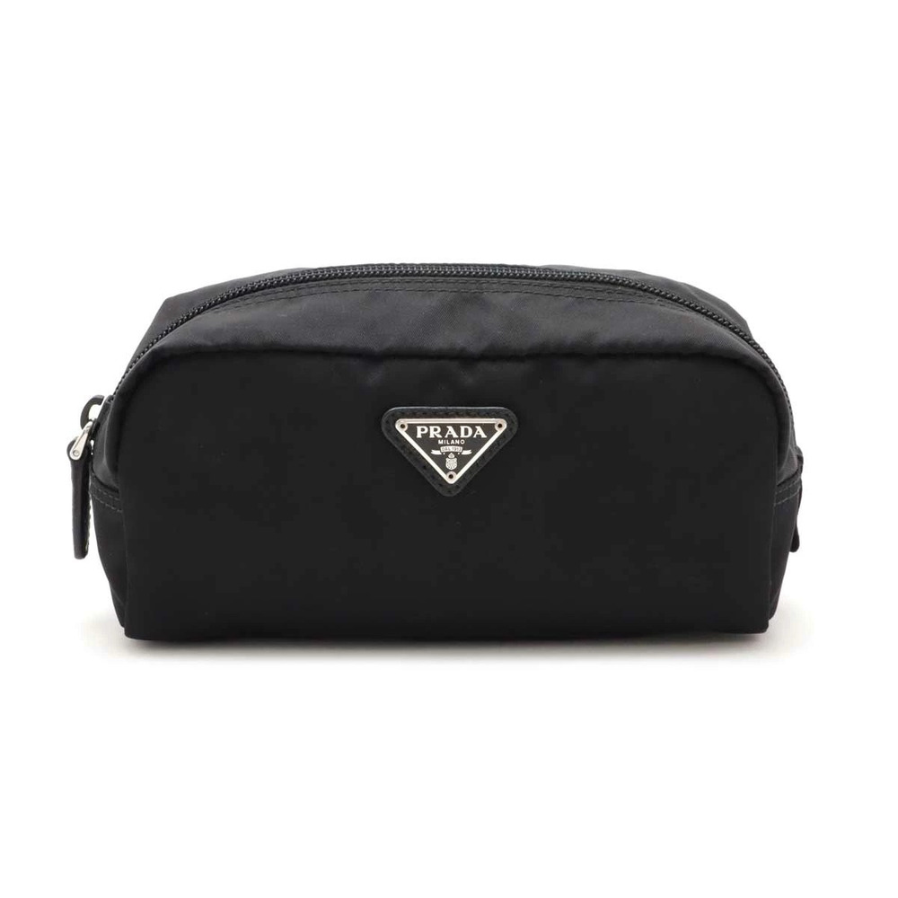 Prada Pouch Clutch cosmetic makeup case horizontal black Nero Black